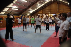 Sensei Robert King runs the students through basic knife drill.