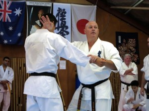 Shihan Rick Cunningham demonstrates bunkai on Sempai Don Cheong