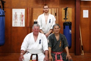 James receives his Shodan in Kobudo from Shihan Lipman and Sensei Hokama, September 2012