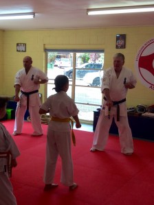 Sempai Rob and Shihan Lipman lead the class.