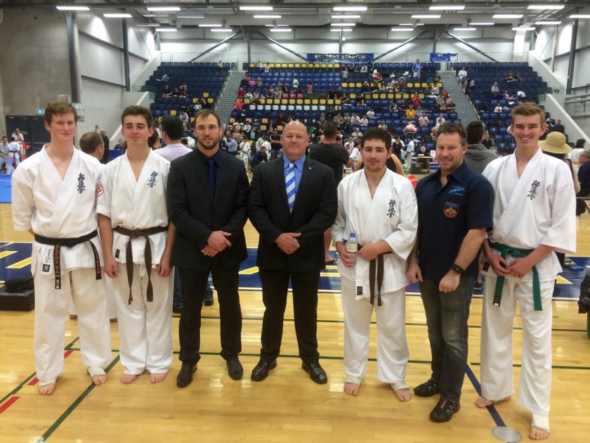 Sempai Jason Lambe, Victor Sweeney, Sensei James Sidwell, Shihan Rick Cunningham, Angus Sweeney, Sensei Mark Shelmerdine & Christian Girdham.