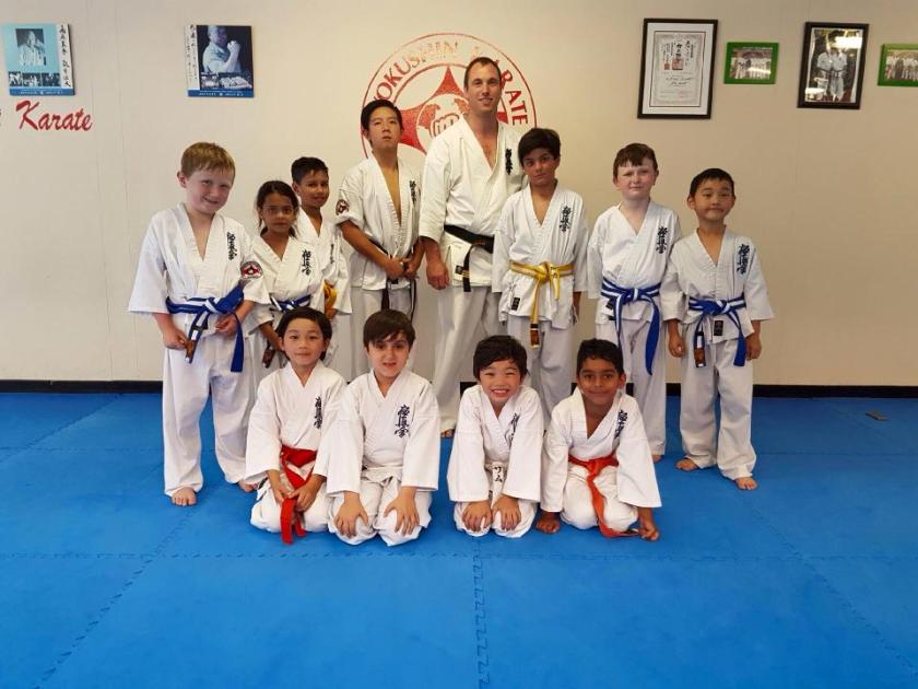 Sensei James Sidwell with the participants of the Kids Karate Grading, 7 December 2016.