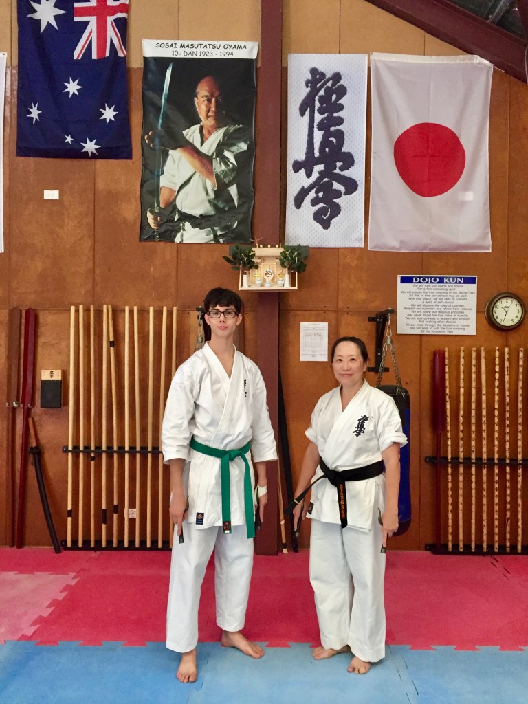 Wes and Sempai Trish after their Kobudo grading, 5 December 2016.